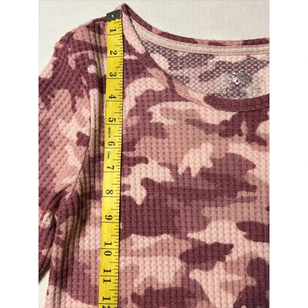 Justice Pink Camo Waffle‎ Top Shirt Long Sleeve Girls Youth SZ 14 PL NEW